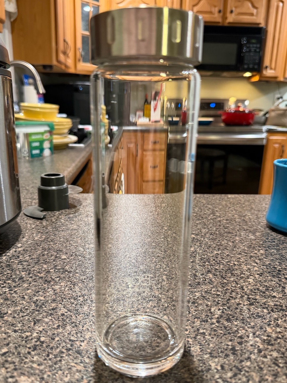 Boroux Double-Wall Glass Water Bottle with Silver Lid - Clear